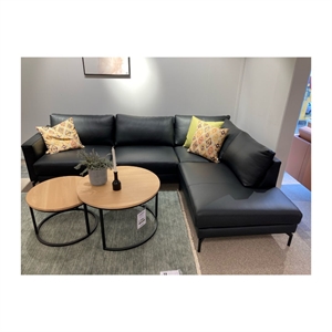 OUTLET - CANNES 2,5 PERS. SOFA MED OPEN-END - SORT SEMIANILIN LÆDER - MÅL: 267 X 197 CM.